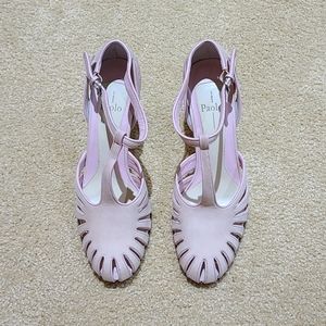 Linea Paolo t-strap pink suede high heels